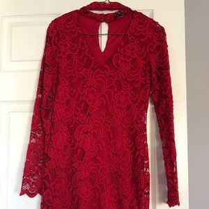 Red Lace Long Sleeve Bodycon Dress